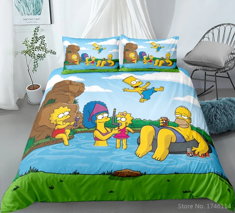 Simpsons Family 3D Cartoon Duvet Cover Pillowcases Set Twin Full Queen King Size Bedding Set Bed Linen Bedclothes Home Textile
