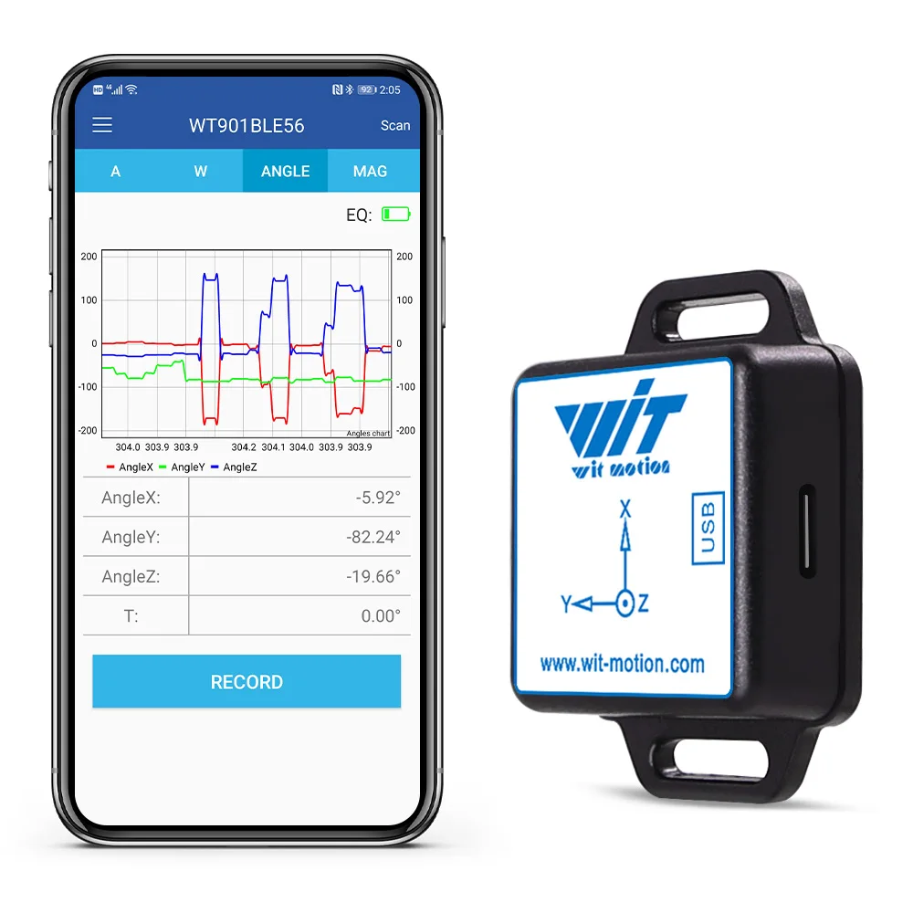 Witmotion wt901blecl ble 5.0 baixo consumo de 3 eixos acelerômetro + giroscópio + magnetômetro mpu9250 para ios/android, 50 metros de alcance