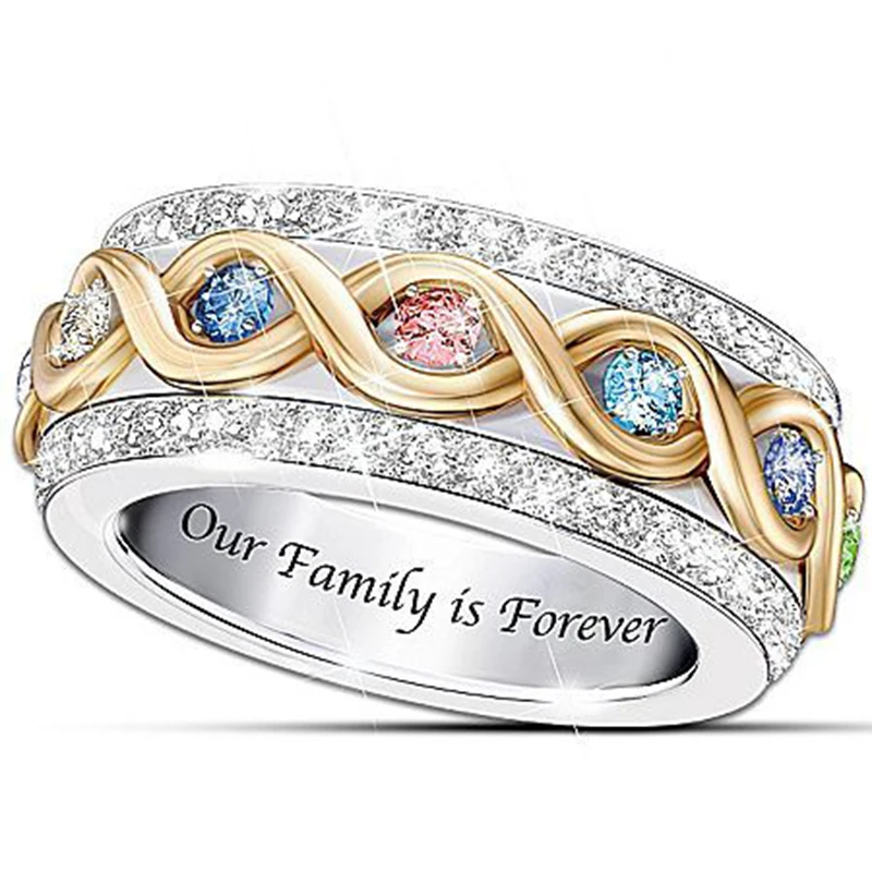 

Women's popular colorful zircon inner wall lettering ring shiny creative wedding / engagement couple family ring R3M175