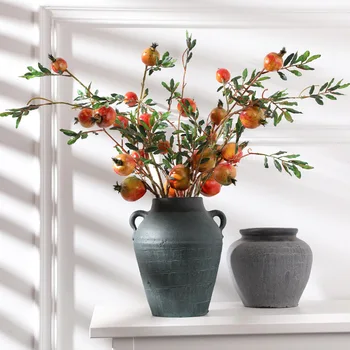 

High-quality Imitation Five Pomegranate Fruit Branch Long Branch Pomegranate Artificial Flower Leaf Fruit Home Decoration Artifi