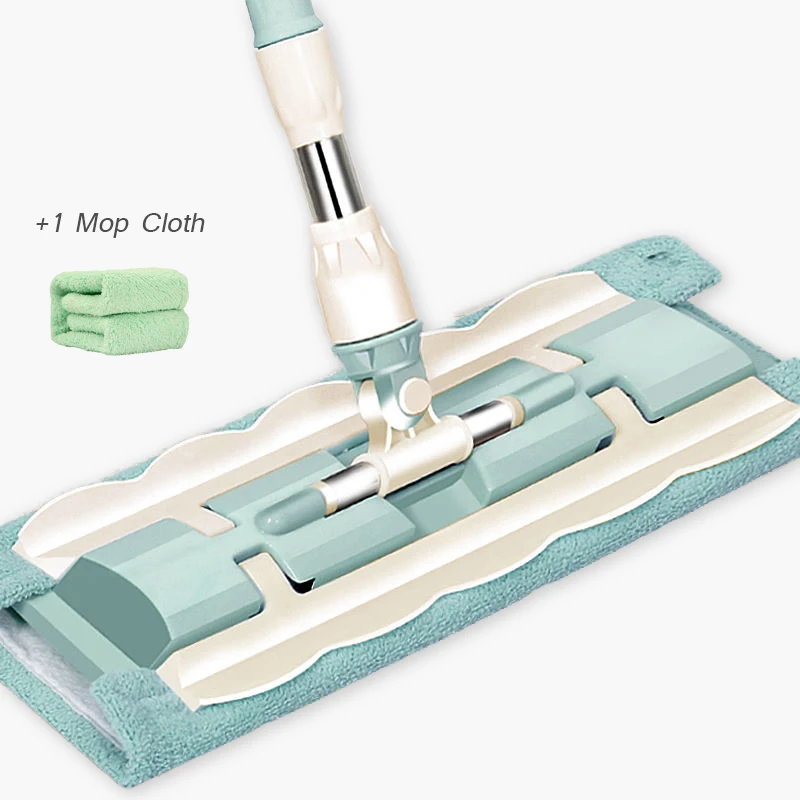 360 Degree Spin Mop with Large Microfiber Pads Flat Mop Floor Telescopic Handle Home Windows Kitchen Floor Cleaner Wood Ceramic - Цвет: Green 2 Mop Cloths