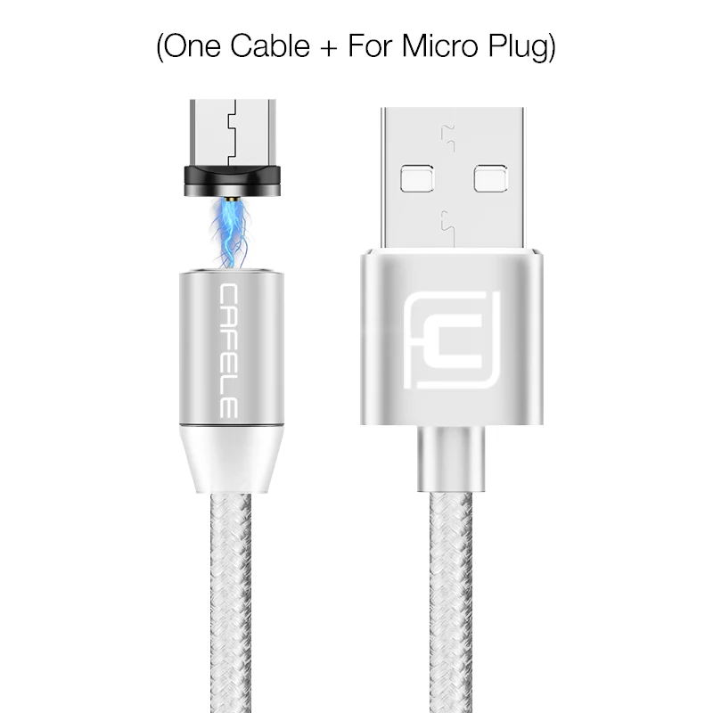 Silver Micro CAFELE светодиодный магнитный usb-кабель с магнитной вилкой USB type C Micro usb IOS разъем для iPhone Xs Xr X 8 7 6 Plus 5 SE huawei xiaomi samsung - Цвет: Silver Micro