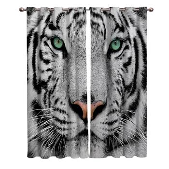 

White Tiger Face Green Eyes Window Treatments Curtains Valance Window Curtains Bathroom Kitchen Bedroom Indoor Drapes Kids