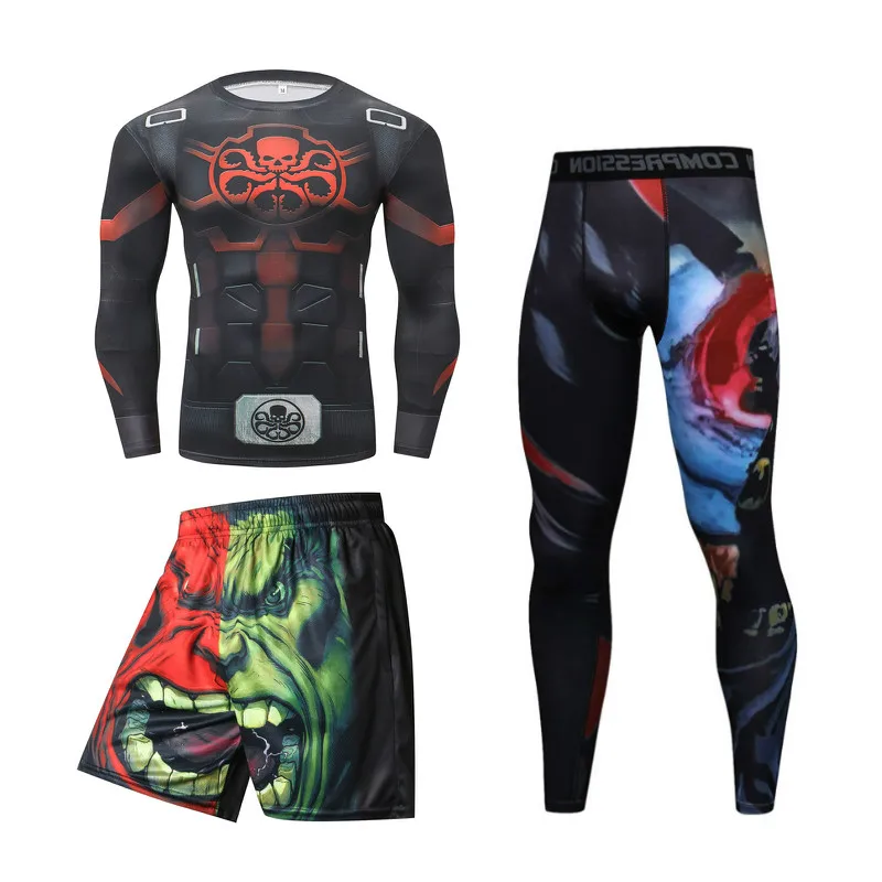Компрессионная футболка BJJ MMA Rashguard мужские спортивные костюмы новые 3D комплекты