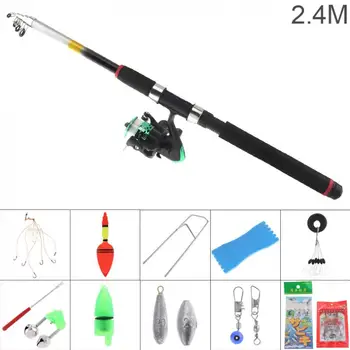 

2.4m Spinning Reel Pole Set Fishing Rod Reel Line Combo Full Kits with Carp Fishing Lures Fishing Float Hooks Beads Etc