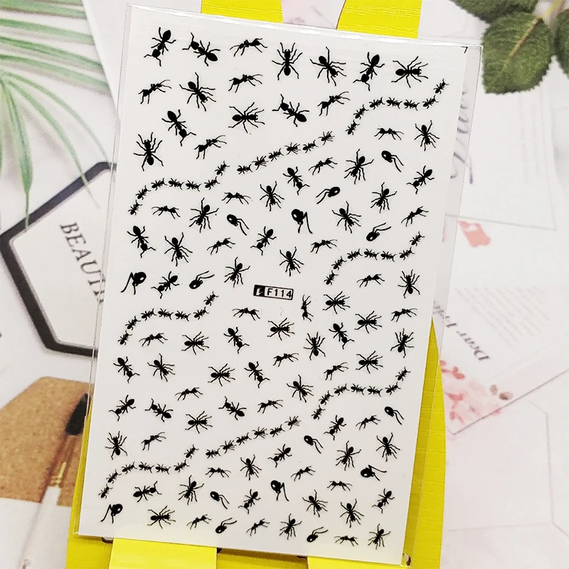 

3D Stickers for Nails Black Ant Insect Designs Nail Art Decorations Foil Decals Wraps Manicure Accessories Decoraciones