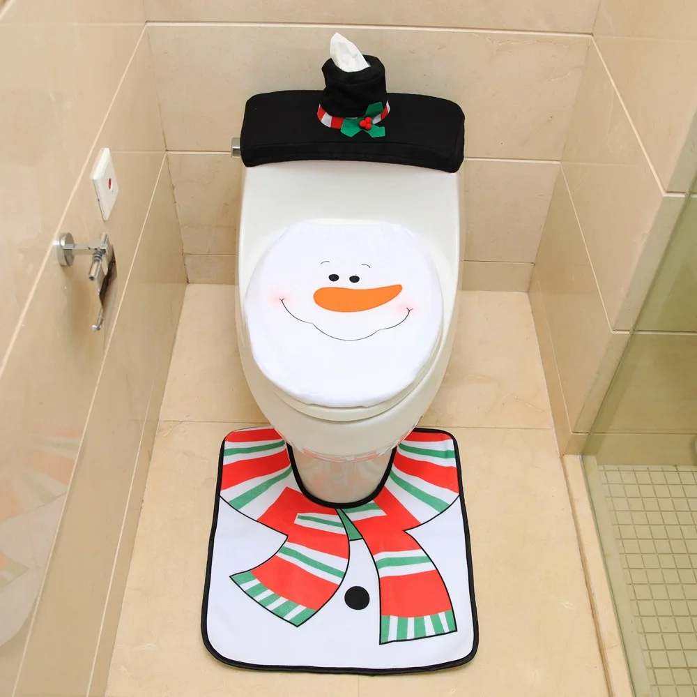 3pcs Christmas Decorations for Home Bathroom Toilet Seat Cove Paper Rug Natal Christmas Ornaments Santa New Year Decor navidad