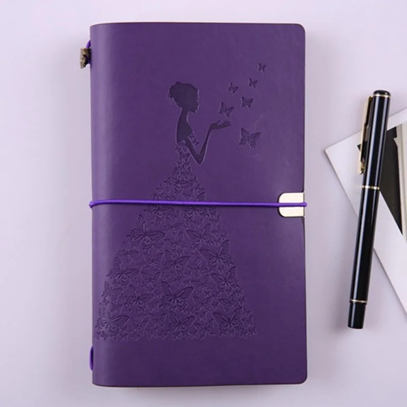 Metal purple B6 каваи Бабочка девушка аккаунт креативная имитация кожи блокнот полоса Ретро путешественник руководство Дневник Школьные принадлежности - Цвет: Metal purple