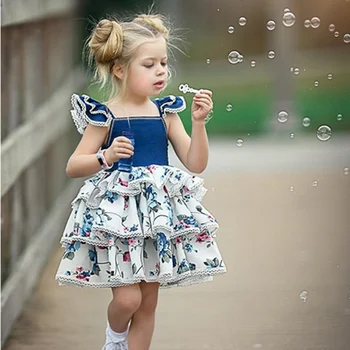 

bunvel Newborn Baby Girls Clothes Fashion Summer Princess Dress Lace Bordered Floral Printed Kids Baby Girls Layered Dresses
