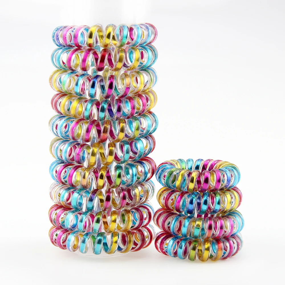 10pcs rainbow Spiral Hair Ties No Crease Elastic Ponytail Holders Phone Cord Traceless Hair Ring - Цвет: Многоцветный