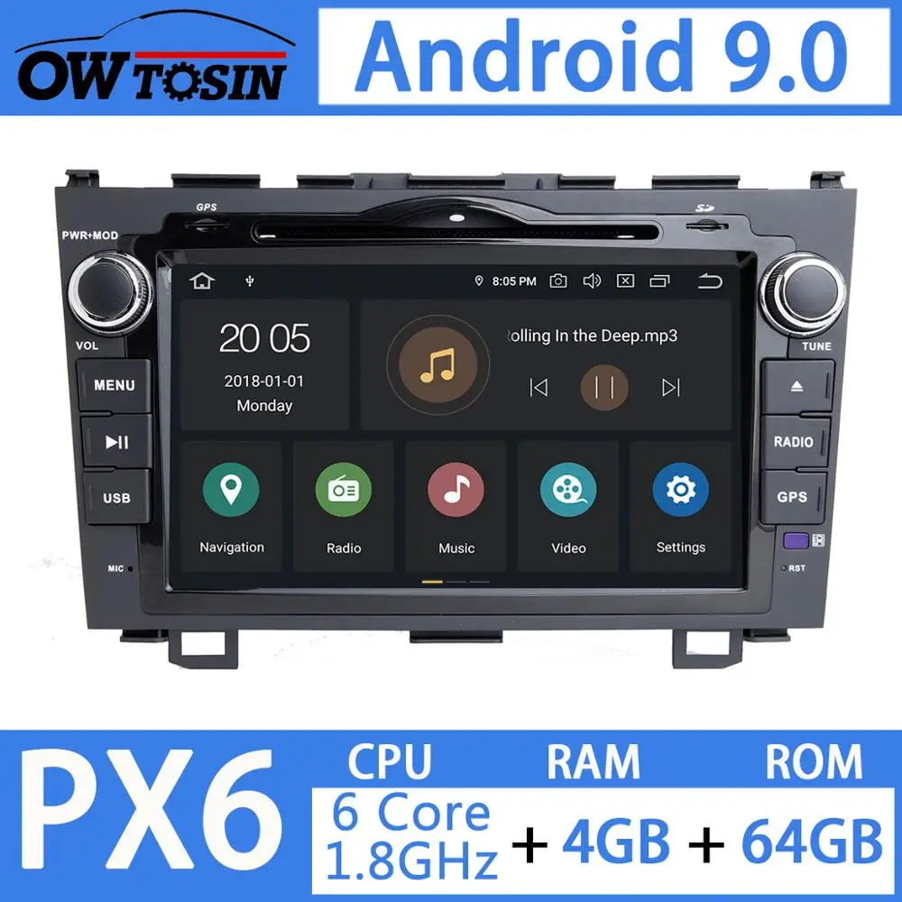 Автомобильный DVD-проигрыватель PX6 8 дюймов 4 + 64 ГБ Android 9 0 GPS радио стерео