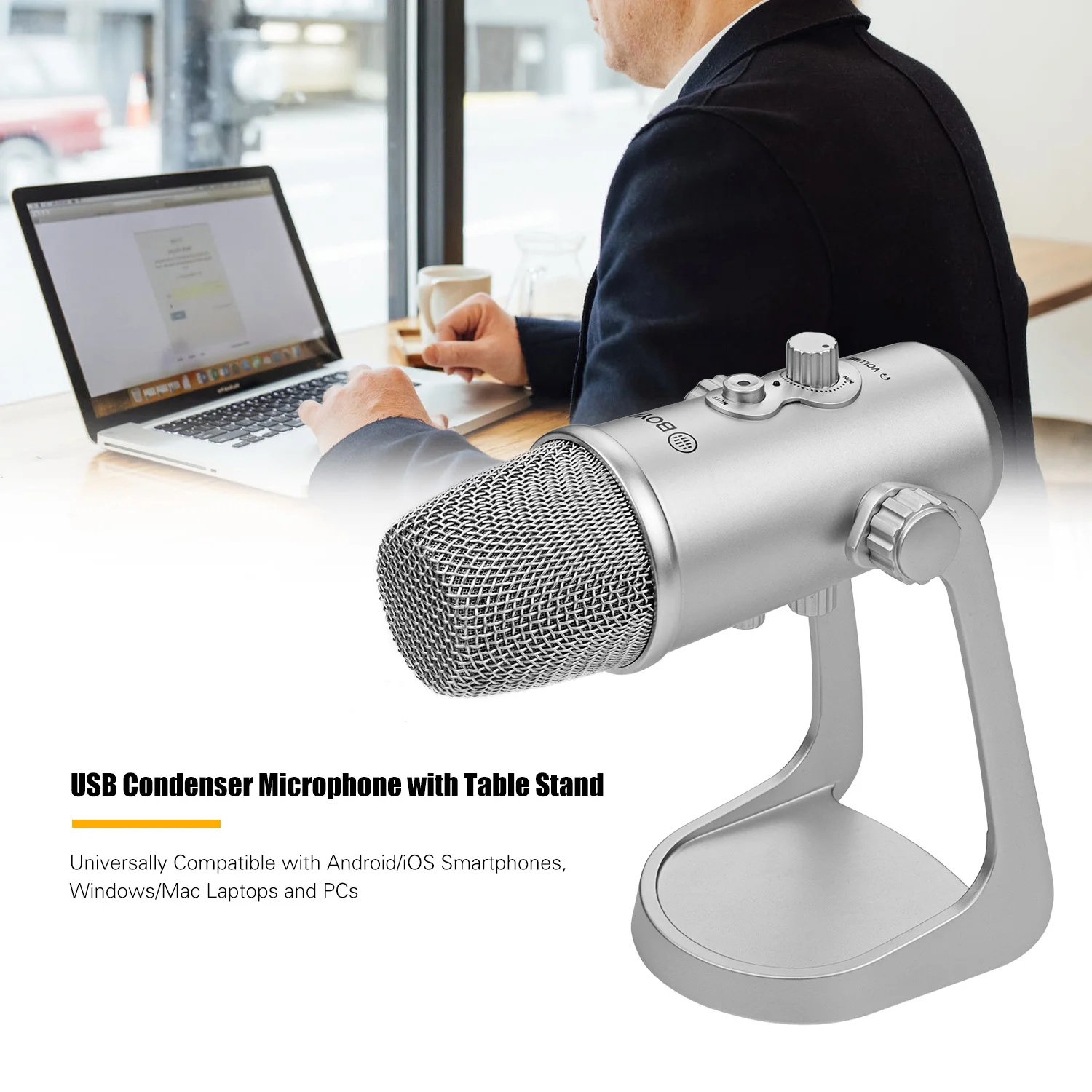 

Condenser Microphone Mic with Table Stand For Xiaomi Huawei Iphone Android iOSApple for Broadcasting Podcasting Video Recording