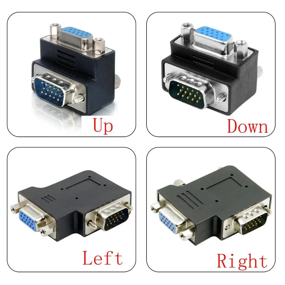 

VGA SVGA Male 90 Degree Up Down Left Right Angled to Female Extension Adapter for Monitor & Projector