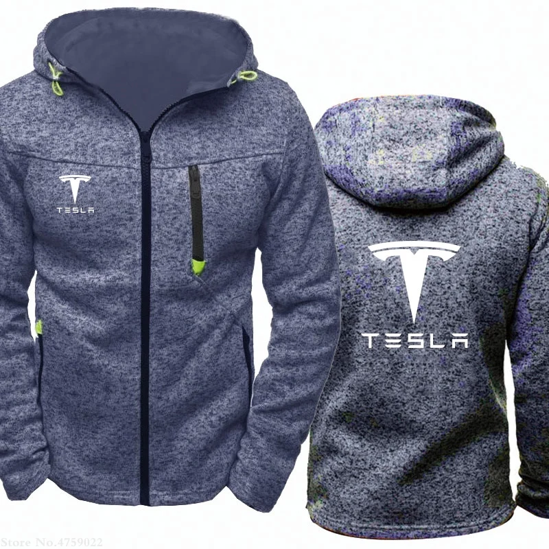Мужские толстовки на молнии с длинными рукавами на зиму и осень, толстовка Tesla, одежда для мужчин, однотонное пальто, мужские топы, куртки