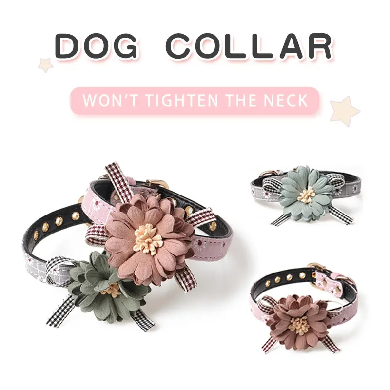 Fashion Pet Dog Collar Adjustable Cute Flower Cat Tie Necklace With Rose Gold Metal Buckle For Small Medium Dogs Cats Collars