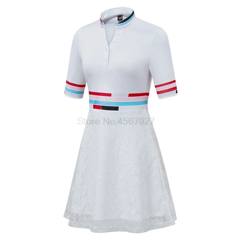 Женское мини-платье для гольфа с высокой талией, женское короткое платье с v-образным вырезом и принтом для гольфа, кружевные спортивные мини-платья с коротким рукавом, D0808