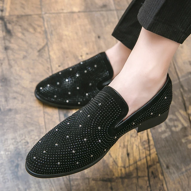 Black Rhinestone Men Wedding Shoes 