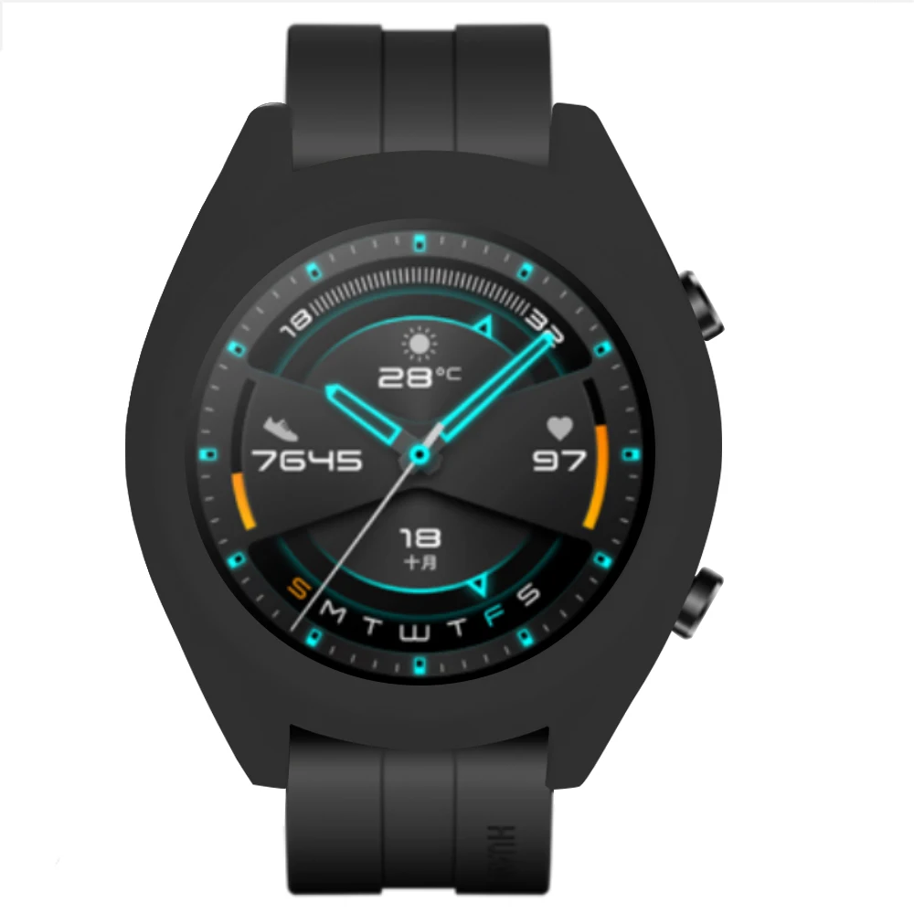3в1 Для huawei Watch GT2 46 мм чехол силиконовый чехол+ 9H 2.5D Защитное стекло для экрана часы gt2 аксессуары для умных часов