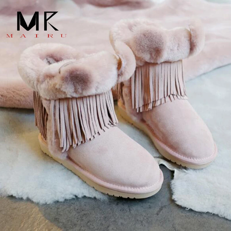 

MAIRU 2019 High Quality Women's Australia Classic Snow Boots Genuine Sheepskin Natural Fur Winter Boots Womens Warm Shoes