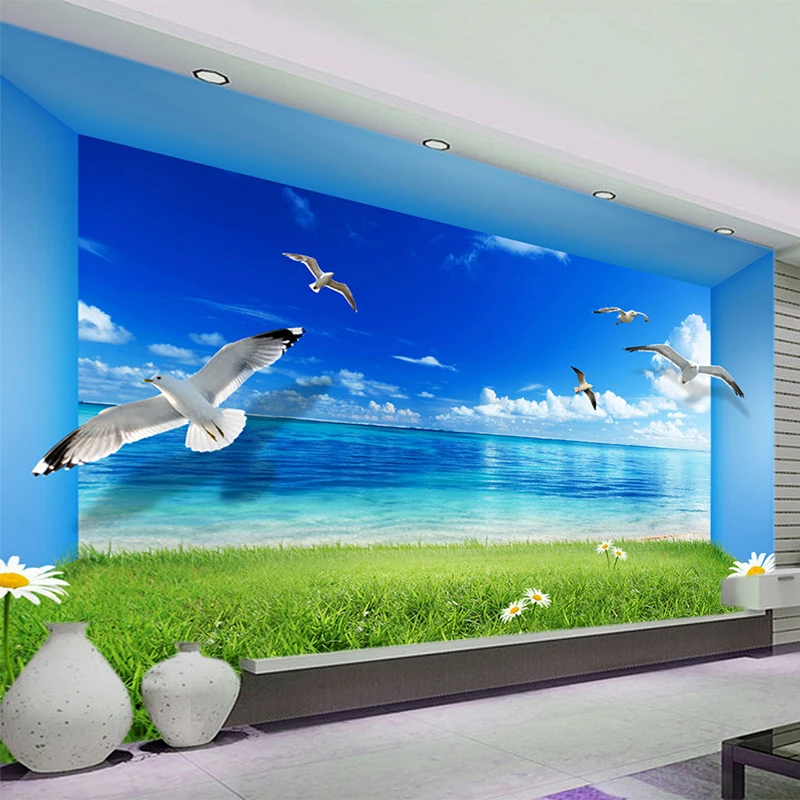

Dropship Spatial Extension Personality Wall Mural Wallpaper Blue Sky Green Area Nature Landscape Wall Papers Papel De Parede