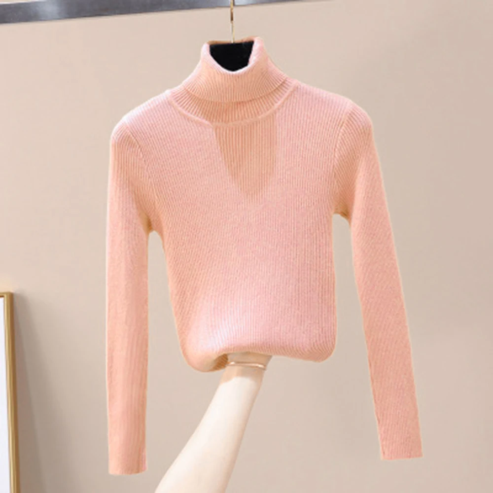 JODIMITTY, осенне-зимний женский вязаный свитер с высоким воротом, мягкий джемпер с воротником поло, модный тонкий женский эластичный пуловер 2 - Цвет: color 3