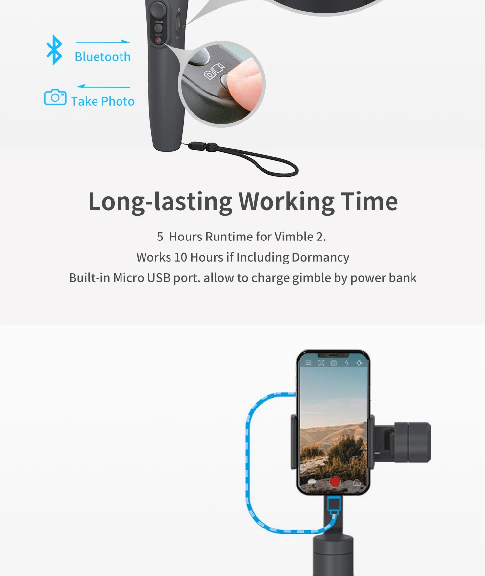 FeiyuTech Vimble 2 Feiyu 3-осевой Карманный карданный стабилизатор для смартфона, растяжимый шест Штатив для iPhone X 8 XIAOMI samsung