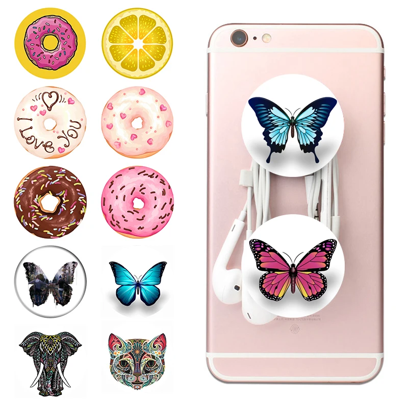 

Cute Phone Holder Kids Girl Donut Butteryfly Round Mobile Phone Expanding Stand попсокет for Phones