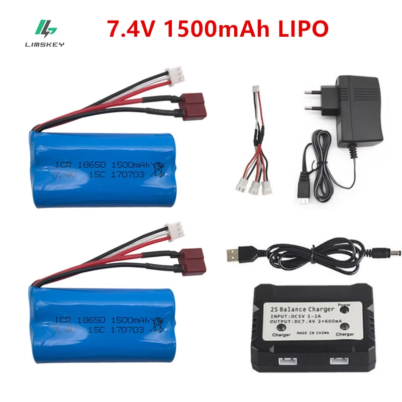 

7.4V 1500mAh lipo Battery with charger set for Wltoys 12428 12401 12402 12403 12404 12423 FY-03 FY01 FY02 Rc toys battery parts
