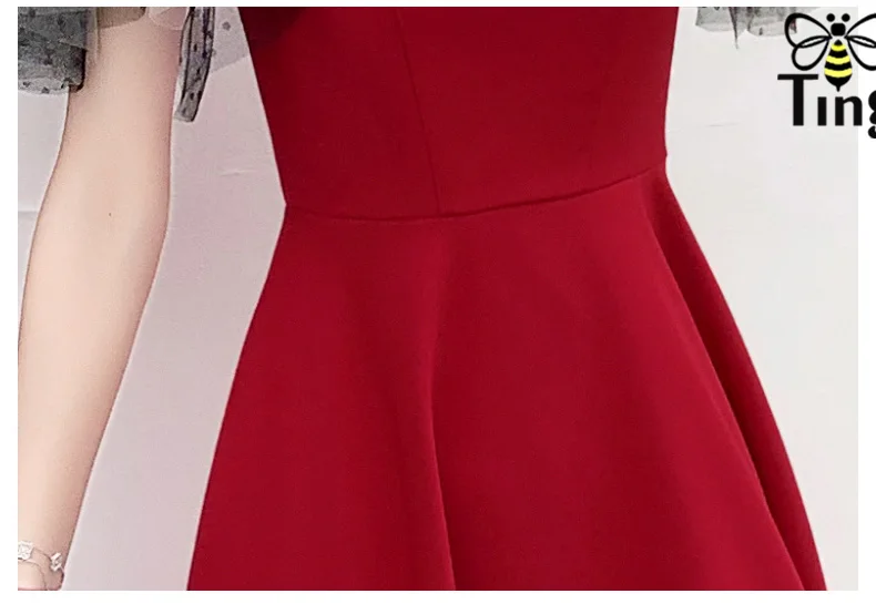 Tingfly Summer Sweety Girl Ruffles Sleeve Red A line Dress Lady Elegant Sweetheart Neckline Waist Fit Party Dress Casual Vestido