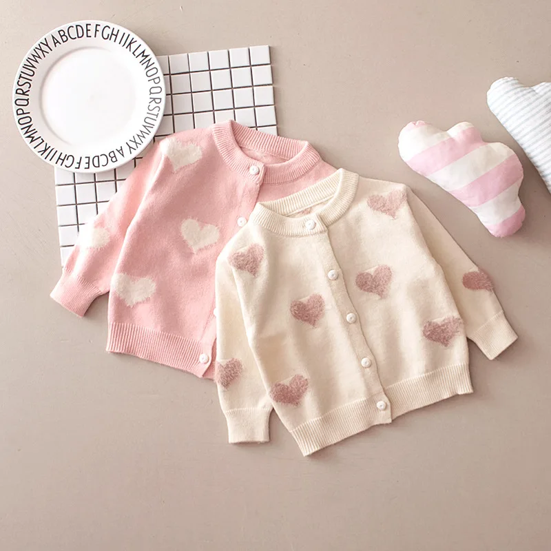 

2020 Toddler Girl Sweater Cardigan Baby Girls Sweet Sweaters Love Pattern Plush Knitted CardiganTops Kids Autumn Cute Outfits