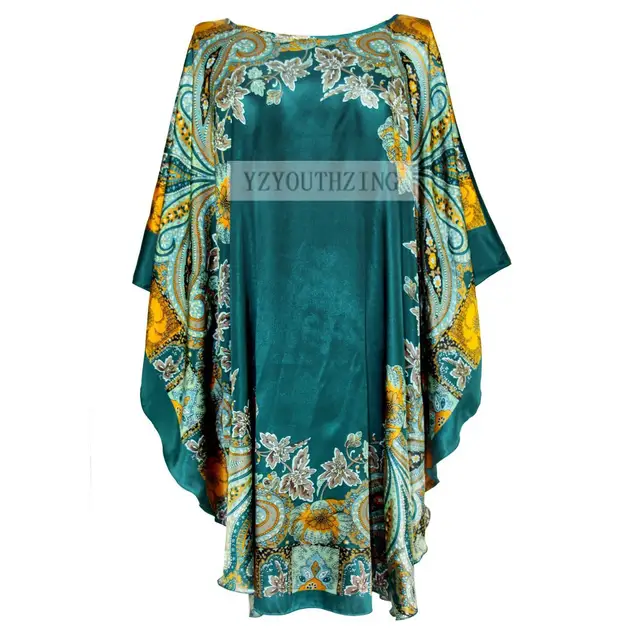 Chinese Vintage Print Lady Robe Dress Nightgown Summer Nightdress Sleepwear Women Satin Rayon Nightwear Bath Gown One Size Style 15