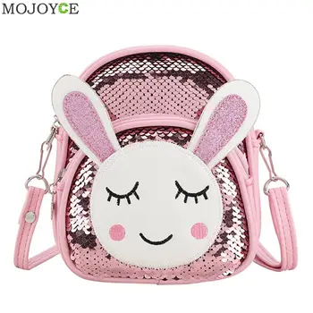 

Cartoon Rabbit Backpacks Casual Sequins PU Leather Dual Shoulder Bags Travel Girls Small Rucksacks Zipper School Bags