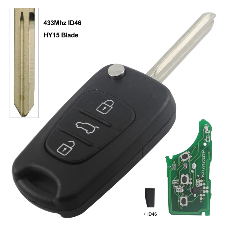 Jingyuqin дистанционный флип-ключ для автомобиля корпус подходит для Kia K2 K5 Sportage hyundai I20 I30 IX35 Avante 433 МГц ID46 чип 3 кнопки - Цвет: HY15 Blade