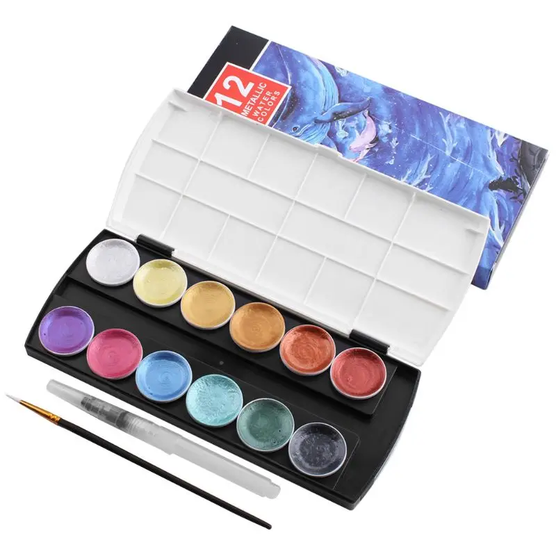 

12 Color Glitter Water Color Set Metallic Gold Pigment Paint Artist Painting U4LD