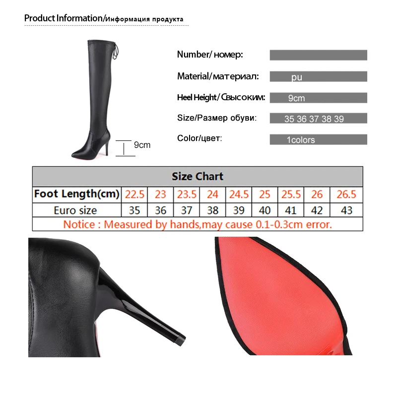 Hot Slim Women Over The Knee Boots Black Pu Leather Winter Pointed Toe Sexy High Heel Thigh High Long Boots Women