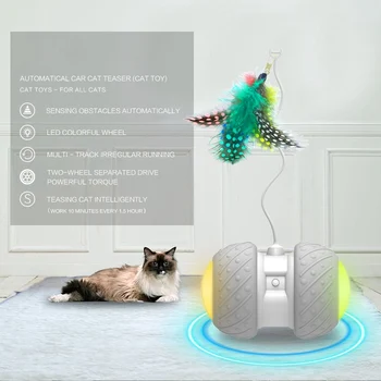 

USB Recharge Automatic Teasing Toys Cat Interactive Toy 360 Degree Roating LED Glowing Cat Toy With Feather