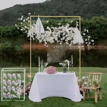 

Wedding Arch Background Frame Wrought Iron Flower Stand Custom Home Birthday Party Background Wall Decorative Shelf Gold White