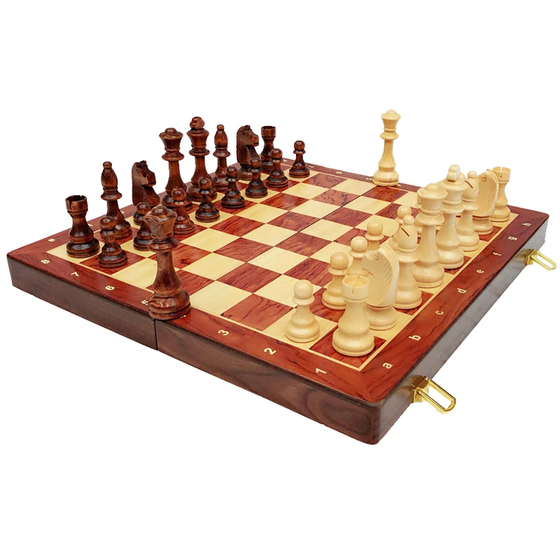 High Quality Wooden Folding Large Chess Set King High 78MM Handwork Solid Wood Pieces Walnut Chessboard Children Gift Board Game
