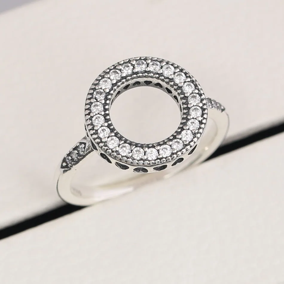 

S925 Silver Ring Hearts of Halo With Crystal Rings For Women Party Gift fit Lady Fine Jewelry