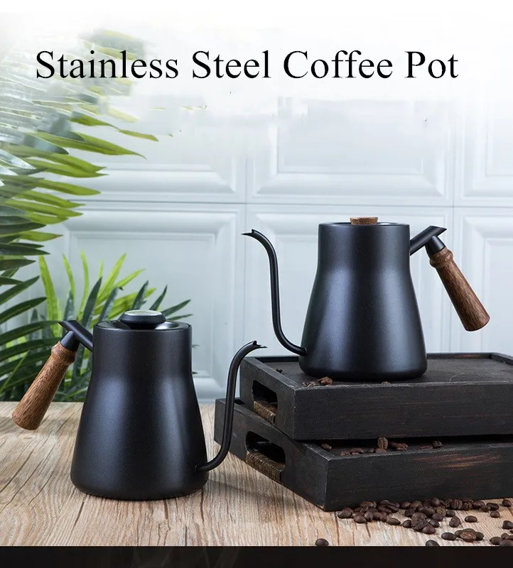 

850ml 304#Stainless Steel Long Narrow Spout Coffee Pot Gooseneck Kettle Hand Drip Kettle Pour Over Coffee With lid thermomete