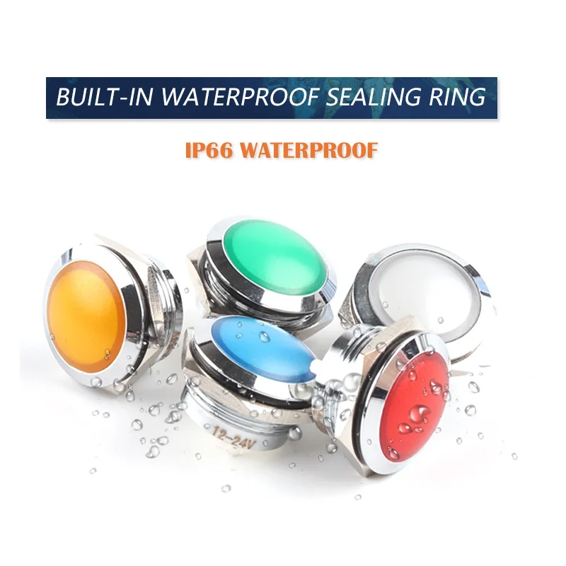 19mm Metal Indicator Light No Wire Waterproof LED Warning power Round Signal Lamp With Soldering Pin 3V 6V 12V 24V 110V 220V