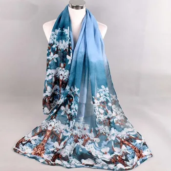 

2020 NEW Two-color small flowers Voile scarf silk square hijab cool shawl ladies foulard femme headband hair bufanda mujer shawl