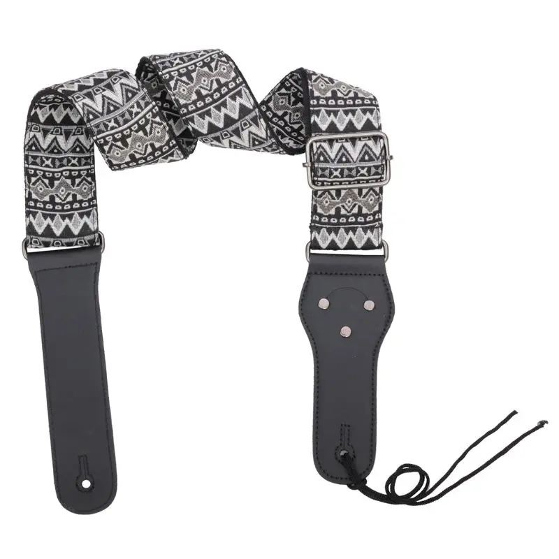 Bohemian Style Guitar Shoulder Strap Adjustable Nylon Belt with Pick Pocket Q6PB
