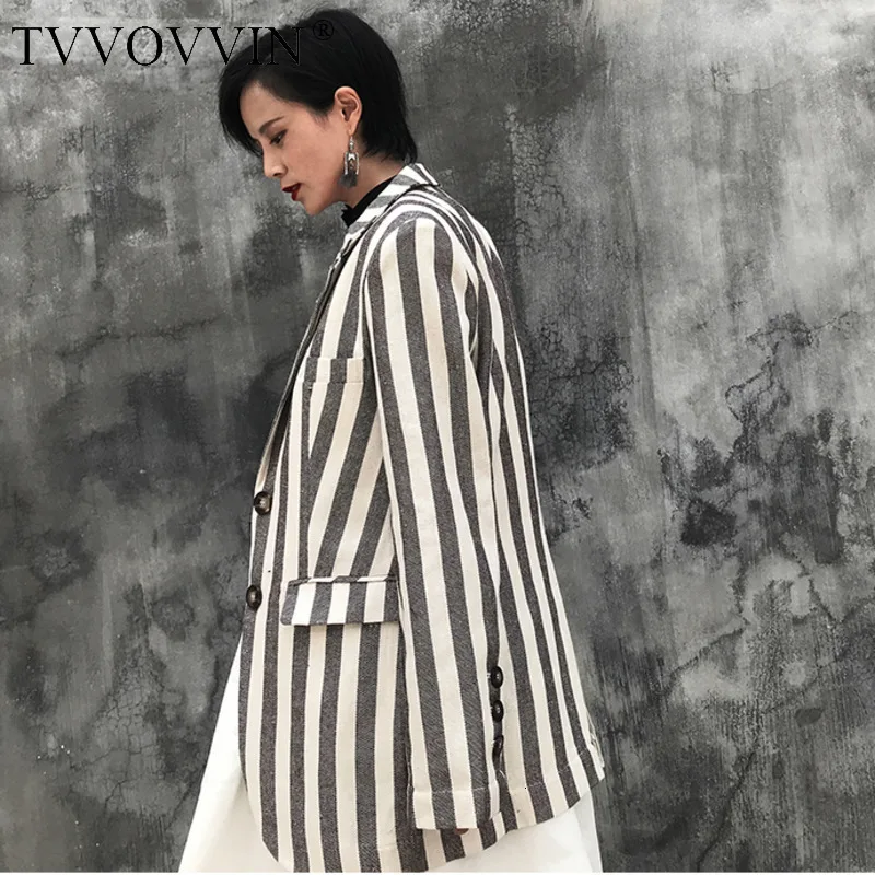 TVVOVVVIN, однобортный женский офисный пиджак кофейного цвета в полоску с длинным рукавом, мода, осенне-зимнее пальто, новинка F826