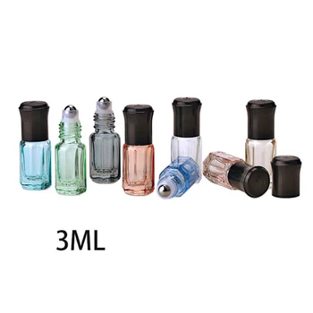 

10pcs 3ML mini glass Roller Bottle for Essential Oils Refillable Perfume Bottle multi colors Deodorant Container with black lip