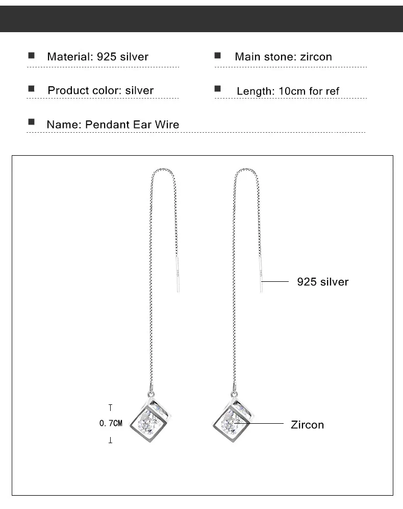 Модные красивые 925 пробы серебряные серьги, длинные женские роскошные швейцарские стразы, серьги с кулоном, ювелирные изделия из проволоки