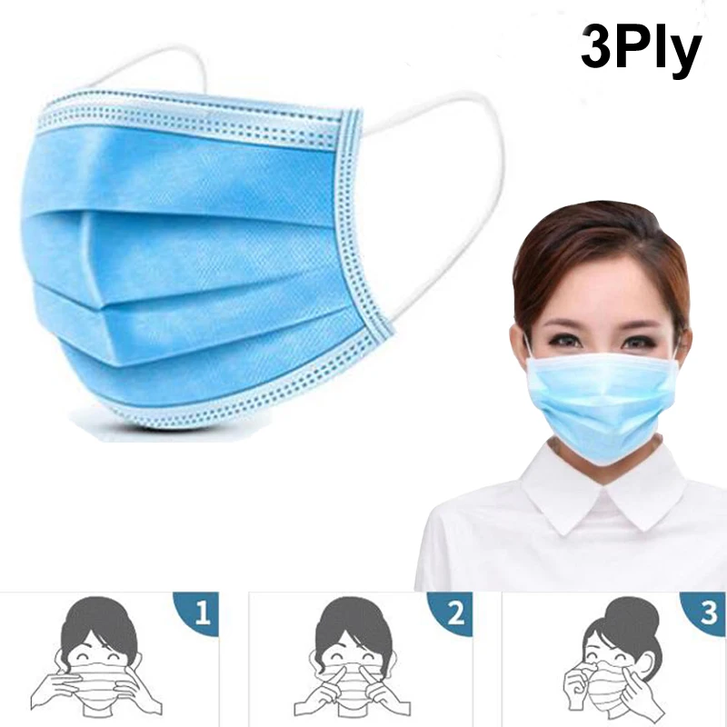 

10PCS Disposable mask 3-Layer Non-woven Disposable Elastic Mouth Soft Breathable Flu Hygiene Face Mask as KN95 KF94