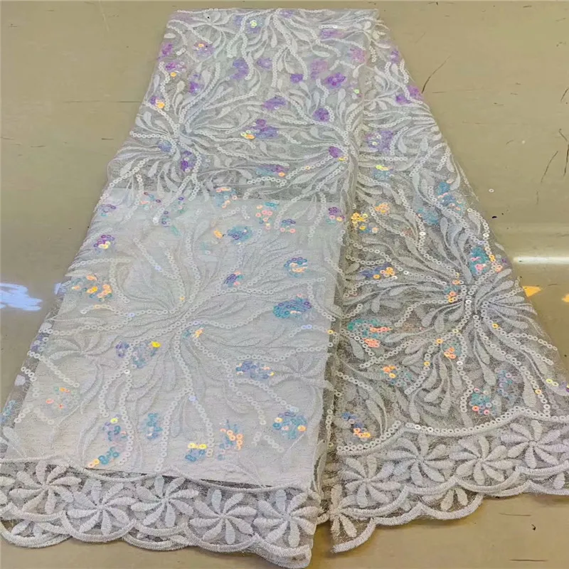 African Lace Fabric High quality Stones white Embroidery Nigerian sequins Lace Fabric For Women French Mesh Lace Fabric