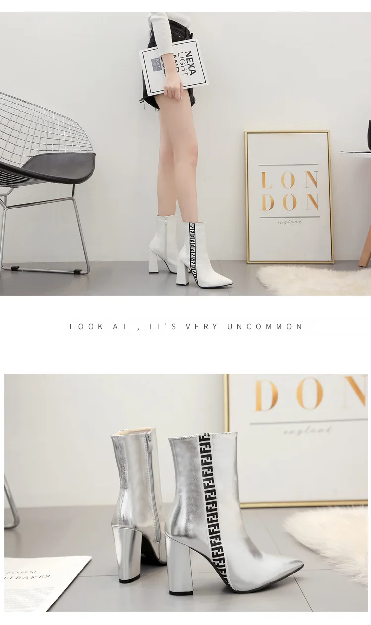 Женские ботинки; кожаные ботинки до середины икры на высоком каблуке; chaussures femme bottines hiver; Осенняя обувь; блестящая женская обувь с острым носком