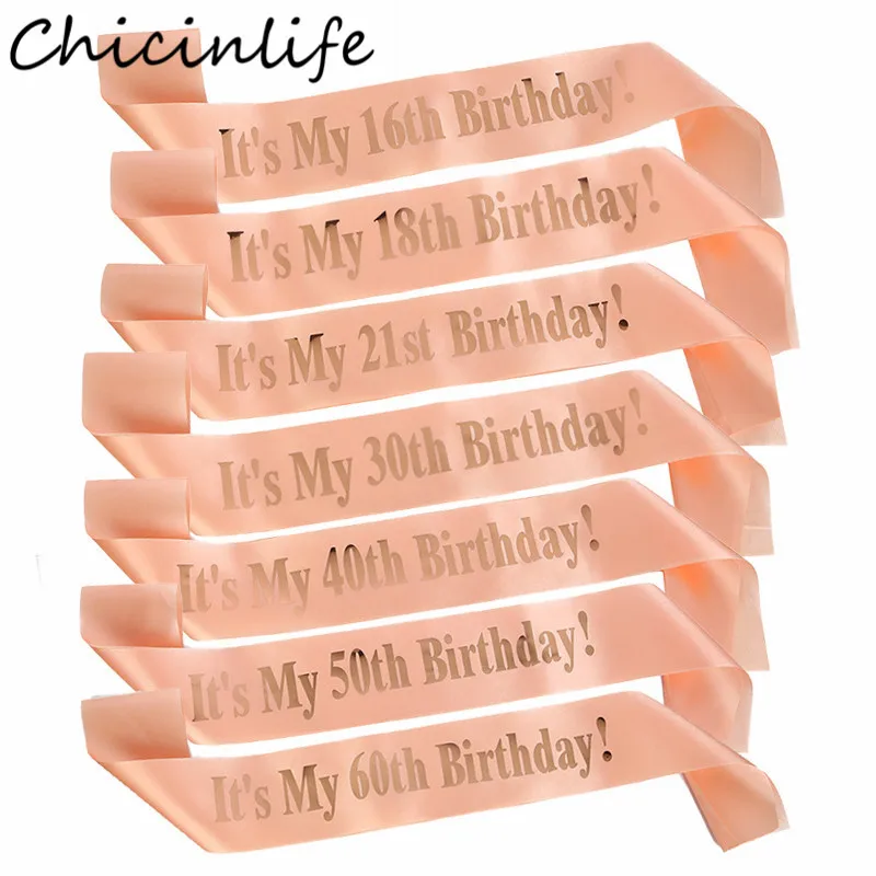 

Chicinlife 1Pcs 16 18 21 30 40 50 60 Birthday Satin Sash Happy Birthday Party Woman 30th 40th 50th 60th Annivearsary Supplies